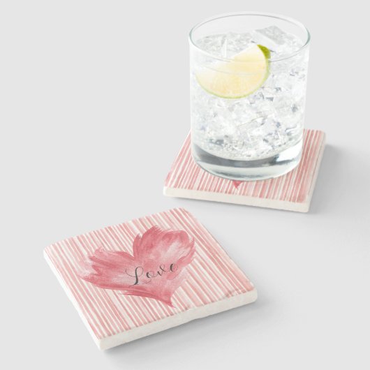 Red Heart Flame Love ストーンコースター (横)