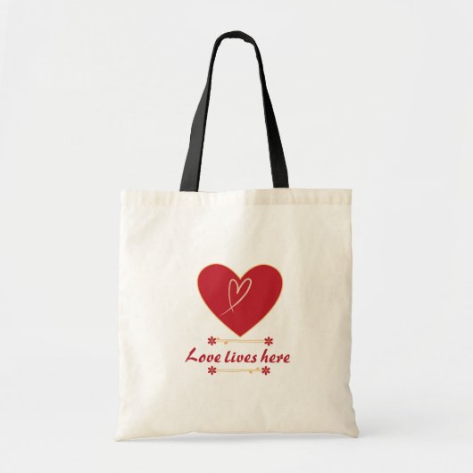 Red Heart Floral Design – “Love Lives Here”  トートバッグ (正面)