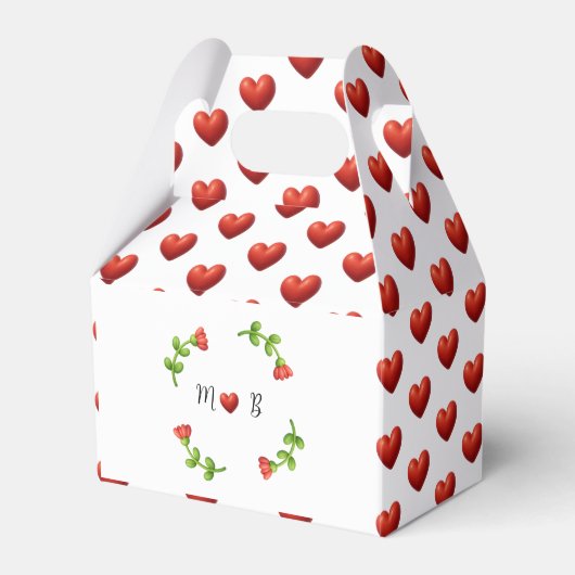 Red Heart & Floral Monogram Gable Gift Box フェイバーボックス (正面サイド)