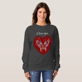 Red heart glitter butterfly スウェットシャツ