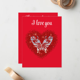 Red heart glitter butterfly ノートカード