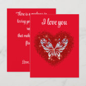 Red heart glitter butterfly ノートカード (正面/裏面)