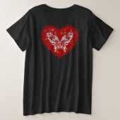 Red heart glitter butterfly プラスサイズTシャツ (デザイン裏面)