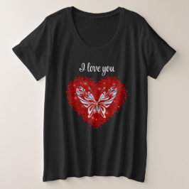 Red heart glitter butterfly プラスサイズTシャツ