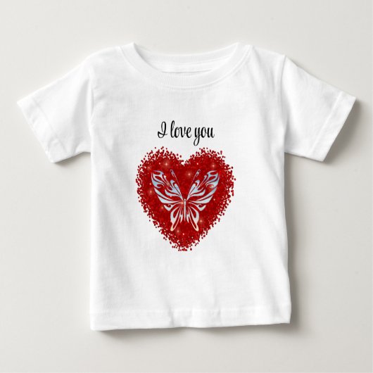 Red heart glitter butterfly ベビーTシャツ (正面)