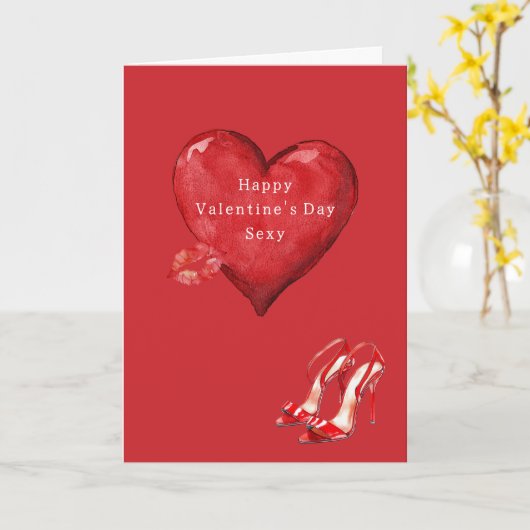 Red Heart High Heels Kiss Valentine's Day カード (黄色い花)