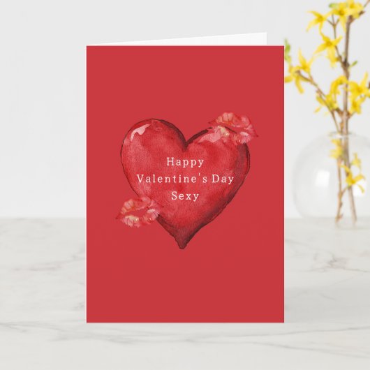 Red Heart Kisses Valentine's Day カード (黄色い花)