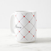 Red Heart Lattice Pattern Name & message Design コーヒーマグカップ (正面左)