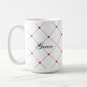 Red Heart Lattice Pattern Name & message Design コーヒーマグカップ (左)