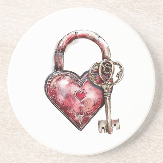 Red Heart Lock & Key コースター (正面)