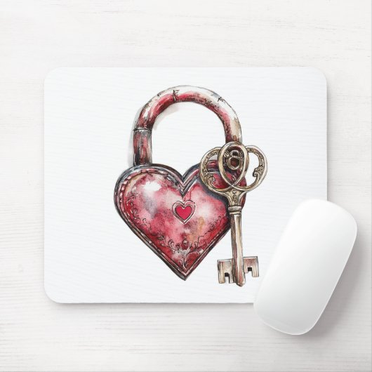 Red Heart Lock & Key マウスパッド (マウス)