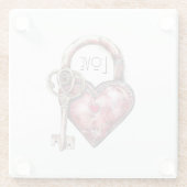Red Heart Lock & Key Love ガラスコースター (裏面)