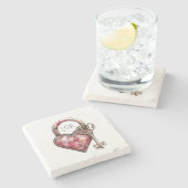 Red Heart Lock & Key Love ストーンコースター (横)