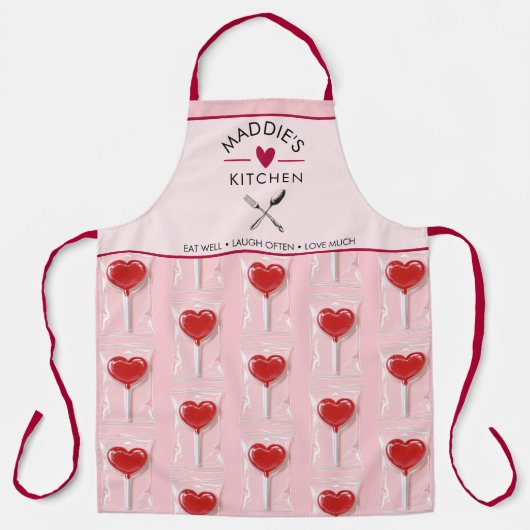 Red Heart Lollipop – Valentine Candy Illustration エプロン (正面)