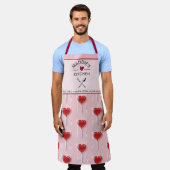 Red Heart Lollipop – Valentine Candy Illustration エプロン (着用した状態)
