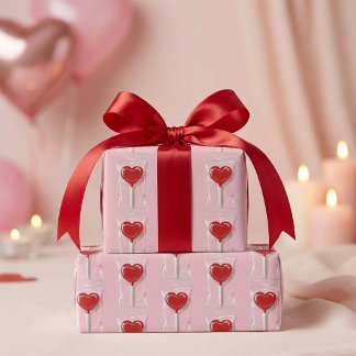 Red Heart Lollipop – Valentine Candy Illustration ラッピングペーパー