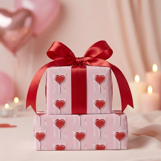 Red Heart Lollipop – Valentine Candy Illustration ラッピングペーパー