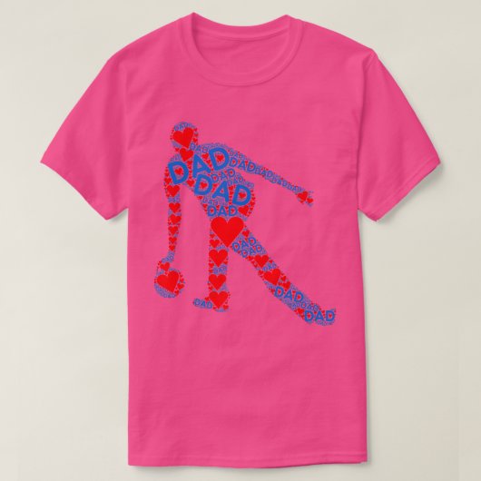 Red Heart Love Blue Word Dad  Bowling Daddy Father Tシャツ (デザイン正面)