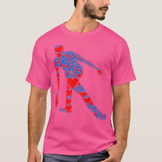 Red Heart Love Blue Word Dad  Bowling Daddy Father Tシャツ