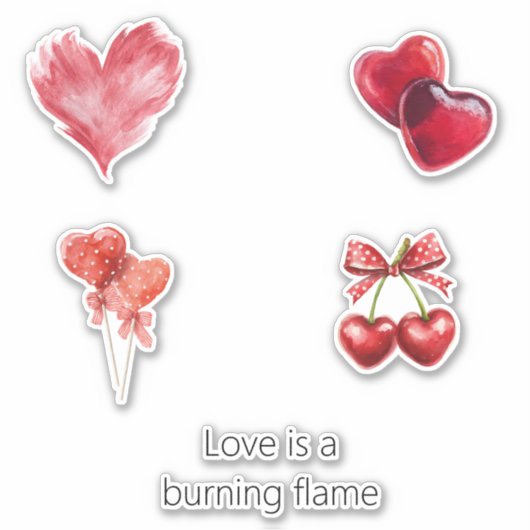 Red Heart Love Burning Flame シール (正面)