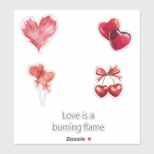 Red Heart Love Burning Flame シール (シート)