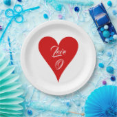 Red Heart Love Valentine's Day Name & Monogram ペーパープレート (パーティー)