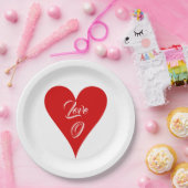 Red Heart Love Valentine's Day Name & Monogram ペーパープレート (パーティー)