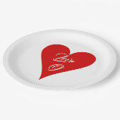 Red Heart Love Valentine's Day Name & Monogram ペーパープレート (アングル)
