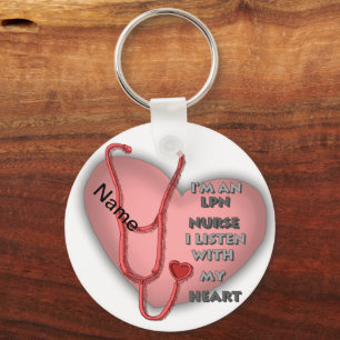 Red Heart LPN Nurse custom name keychain キーホルダー