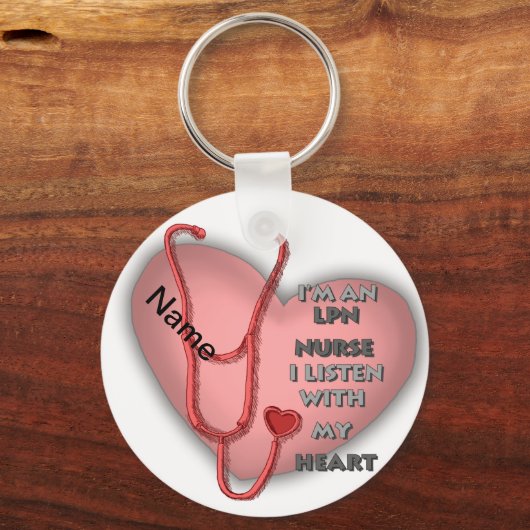 Red Heart LPN Nurse custom name keychain キーホルダー (正面)