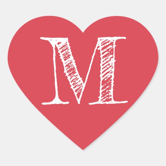 Red Heart Minimalist Monogram Initial ハートシール (正面)