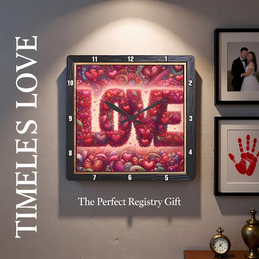 Red Heart Mosaic Love Wall スクエア壁時計