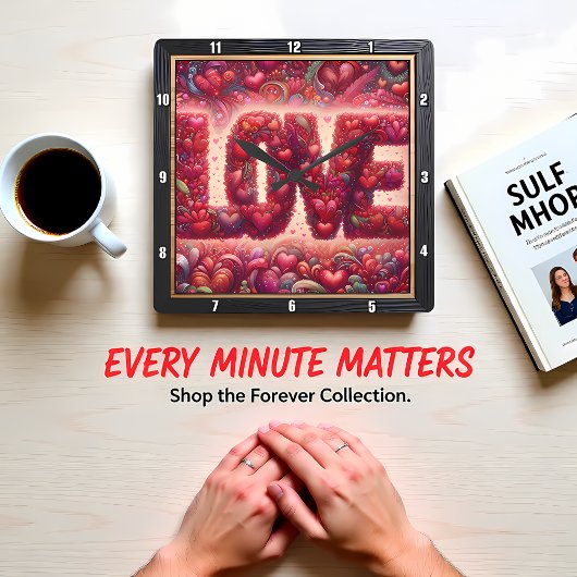 Red Heart Mosaic Love Wall スクエア壁時計