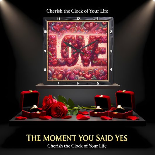 Red Heart Mosaic Love Wall スクエア壁時計