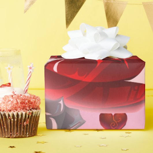 Red heart on pink background Wrapping Paper love ラッピングペーパー (誕生日パーティー)
