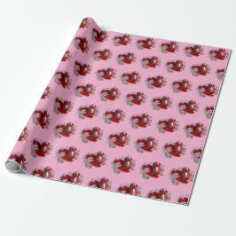 Red heart on pink background Wrapping Paper love ラッピングペーパー