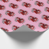 Red heart on pink background Wrapping Paper love ラッピングペーパー (角)