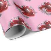 Red heart on pink background Wrapping Paper love ラッピングペーパー (ロールコーナー)
