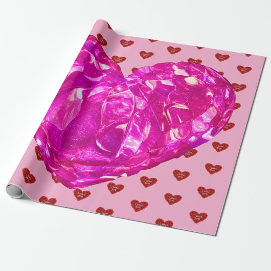 Red heart on pink background Wrapping Paper love ラッピングペーパー (アンロールド)