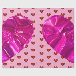Red heart on pink background Wrapping Paper love ラッピングペーパー