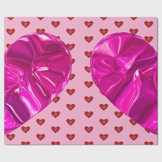 Red heart on pink background Wrapping Paper love ラッピングペーパー (シーム)
