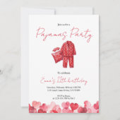 Red Heart Pajamas Sleepover Birthday 招待状 (正面)