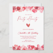 Red Heart Party Hearty Birthday 招待状 (正面)