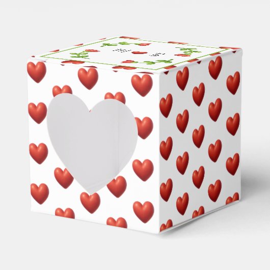 Red Heart Pattern Gift Box with Heart Window フェイバーボックス (正面サイド)