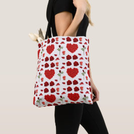 Red heart red flowers garden chic トートバッグ