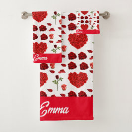 Red heart red flowers garden chic floral foliage バスタオルセット