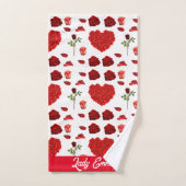 Red heart red flowers garden chic floral foliage バスタオルセット (ハンドタオル)