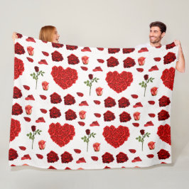 Red heart red flowers garden chic floral foliage フリースブランケット