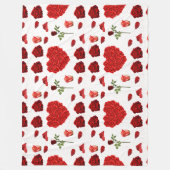 Red heart red flowers garden chic floral foliage フリースブランケット (正面)