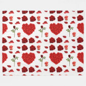 Red heart red flowers garden chic floral foliage フリースブランケット (正面(横))